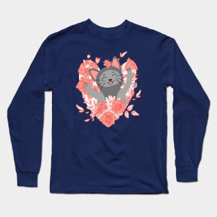 Happy Cat with Heart Long Sleeve T-Shirt